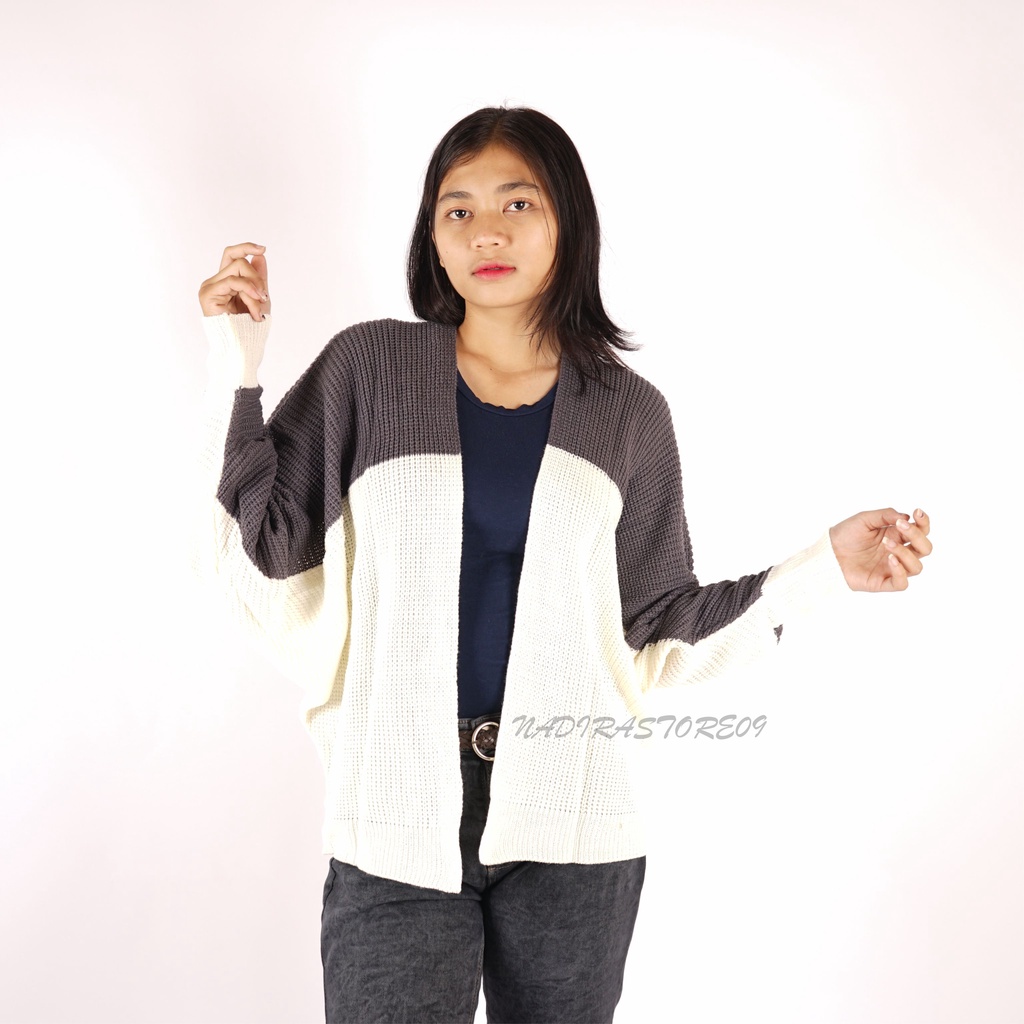 CARDIGAN BATWING RAJUT OVERSIZE PREMIUM / KOMBINASI / ABU TUA OFF WHITE