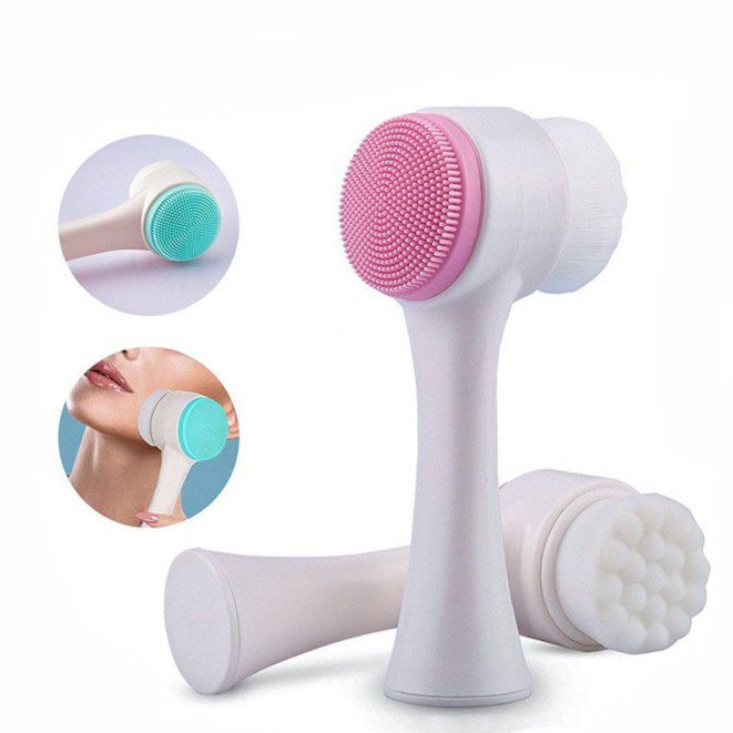 Trend-Alat Pembersih Muka Facial Brush 2 in 1 Silicone Dan Bulu Sikat Lembut Multifungsi