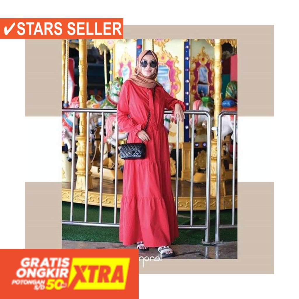 BAJU MUSLIM TERKINI TERBARU WANITA MURAH CEWE ASLI / Bowtie Red Dress By Monel_Chavians