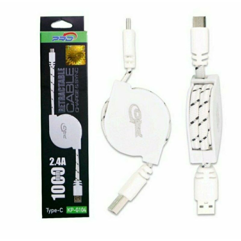 Pro Kabel Data Tarik Charger USB for Micro Type C iPhone Lightning KP - G104 2.4A