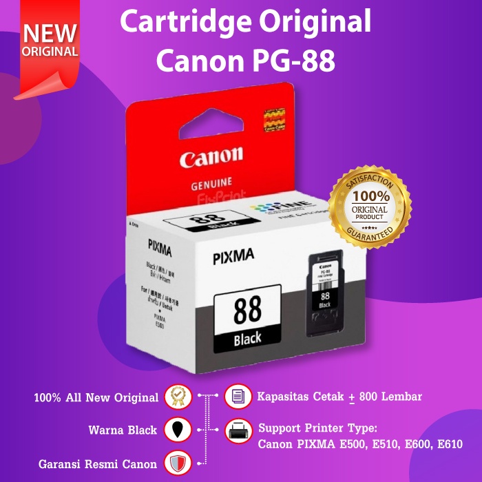 Ink Cartridge Tinta Original PG88 PG 88 Printer Canon E500 E510 E600 E610 Black