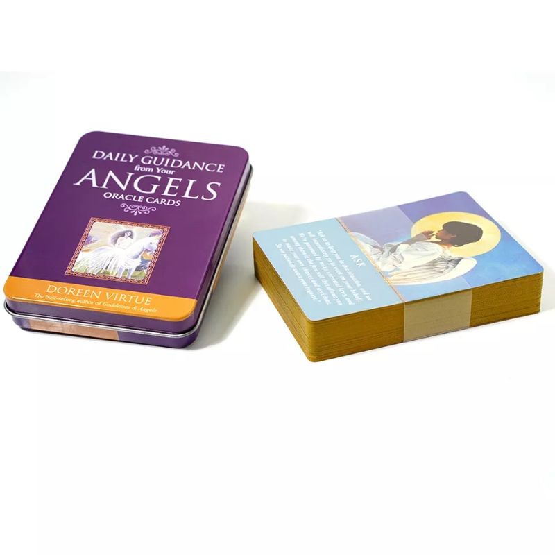 Daily Guidance Angels Oracle dengan Kotak Kaleng pinggiran Emas