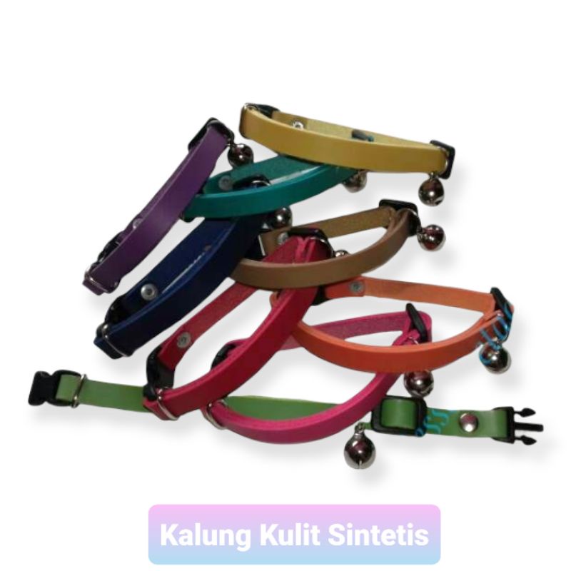 Kalung kucing kulit sintetis 1 lonceng 14mm