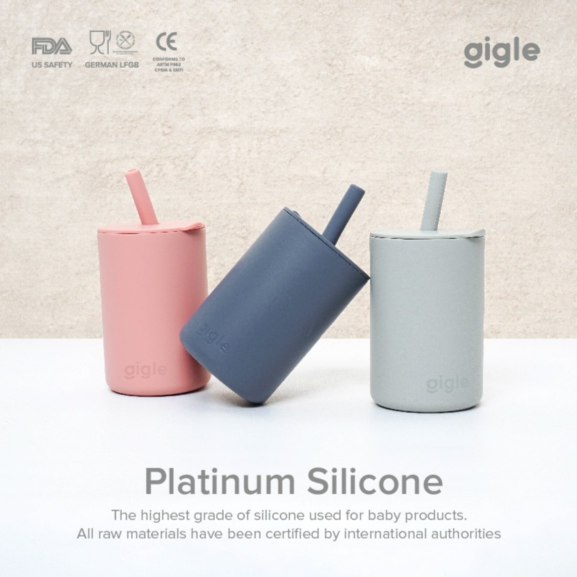 Gigle Silicone Sippy Cup With Straw Gelas Bayi Alat Makan Bayi Premium