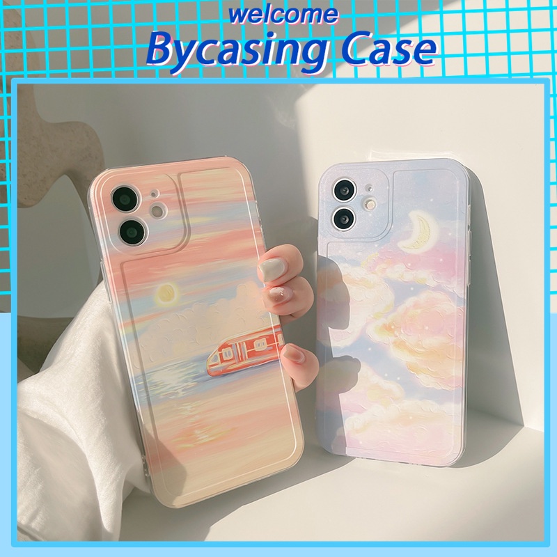 Soft Case Silikon Motif Lukisan Minyak Matahari Terbenam Untuk Iphone 13 Pro Max 12 11 6s 7 8 Plus X Xr Xs Max