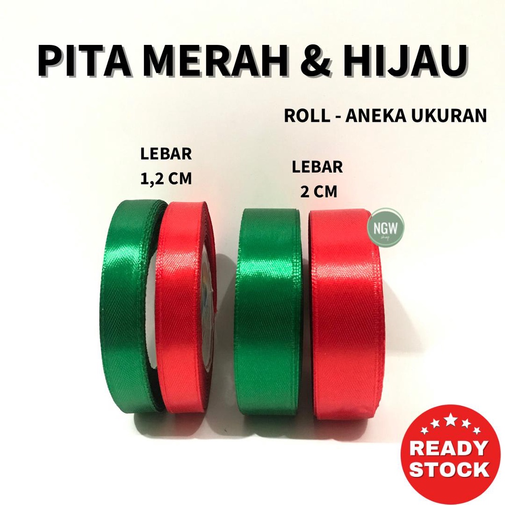 Pita aneka WARNA dan aneka ukuran 20 yard hiasan souvenir kado 1,2 cm