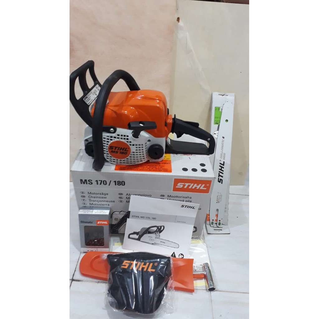 Chainsaw STIHL MS 180 komplit bar 16 inch dan rantai