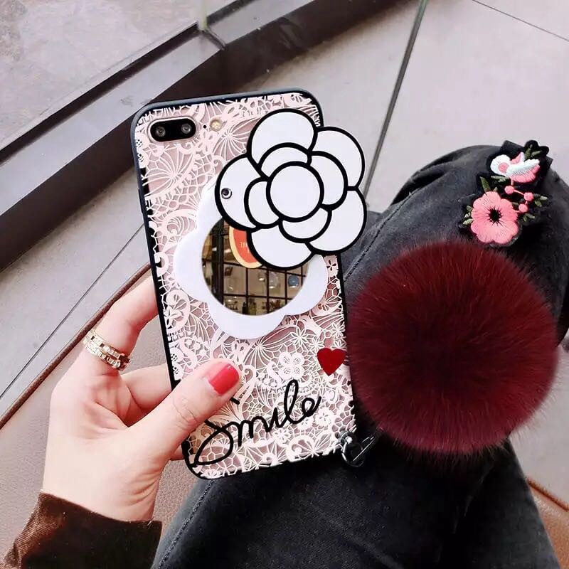 Casing Soft Case vivo y51 y53 y55 y69 y71 y81 V9 V7 Plus Desain Cermin Hias Renda Bunga