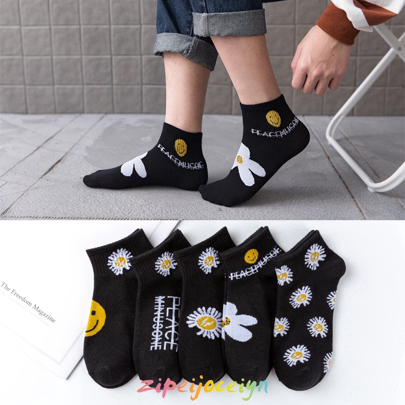  Kaos  Kaki  Ankle Motif Bunga Warna  Hitam  Shopee Indonesia