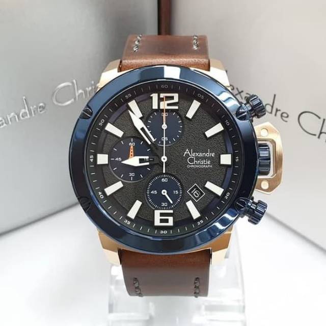 Jam Tangan Pria Alexandre Christie AC 6478 Rosegold Blue Original Garansi Resmi 1 Tahun