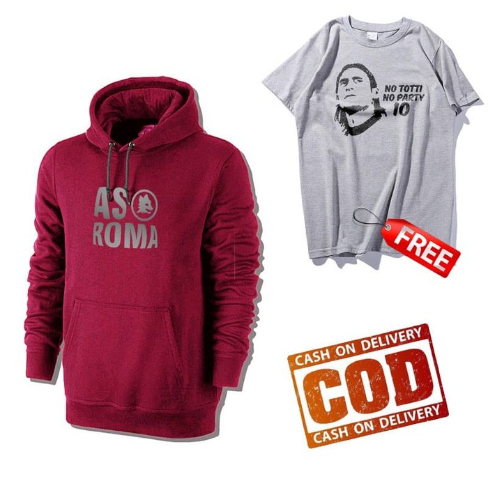 Hoodie AS ROMA free kaos big size M L XL XXL XXXL - M, Hitam