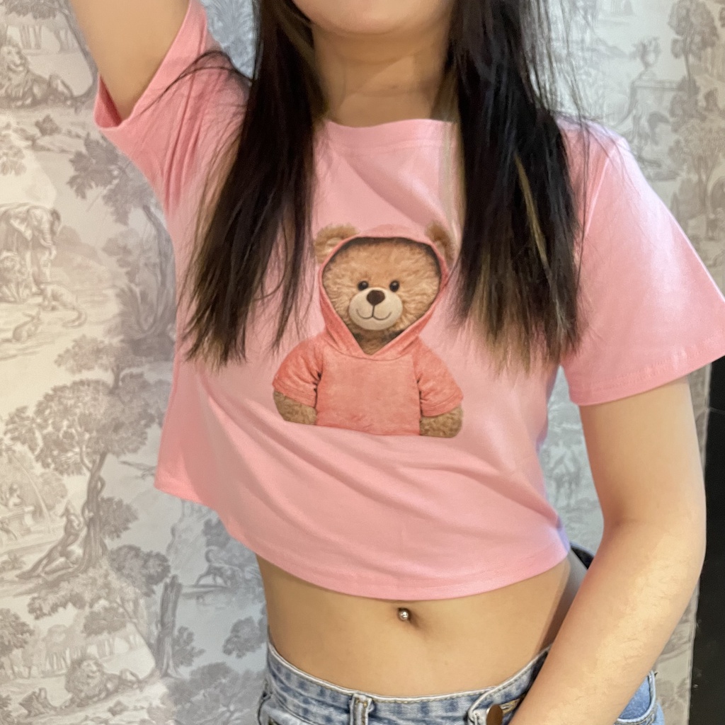 SUPIMA Cotton BM Girls T-Shirt Bear Print Crop Top Atasan Wanita 2503 (S-XL)