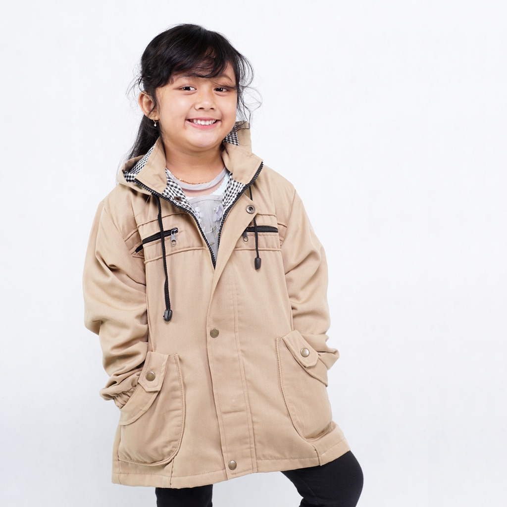 SPEC.052 Jaket Anak Perempuan usia 6 8 10 12 tahun - Jaket Hoodie Parka Anak Cewek wanita krem cantik hangat lucu