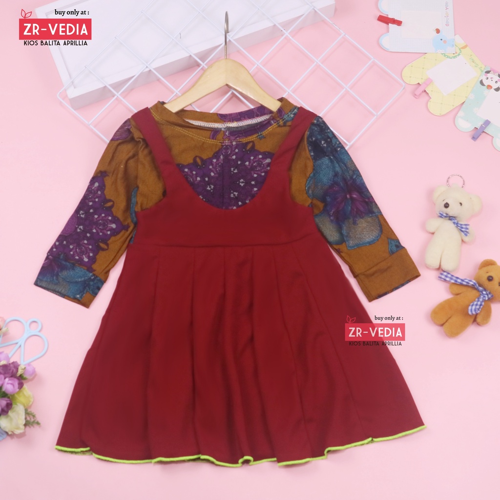 Dress Kiki size 3-4 Tahun / Dres Anak Perempuan Overall Baju Lengan Panjang Gaun Pesta Adem Grosir