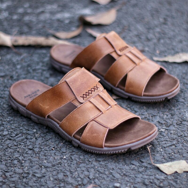 SANDAL KULIT PRIA 05 CEVANY BLACK BROWN TAN KULIT SAPI ASLI ORIGINAL HANDMADE BANDUNG KASUAL SANTAI