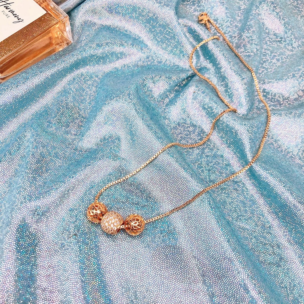 [Fashion Wanita] COD✅ Kalung Titanium Wanita Liontin 3Bolah Rhinestones Fashion Rantai Klavikula Stainless Steel Aksesoris Titanium Gelang Grosir   Acc028