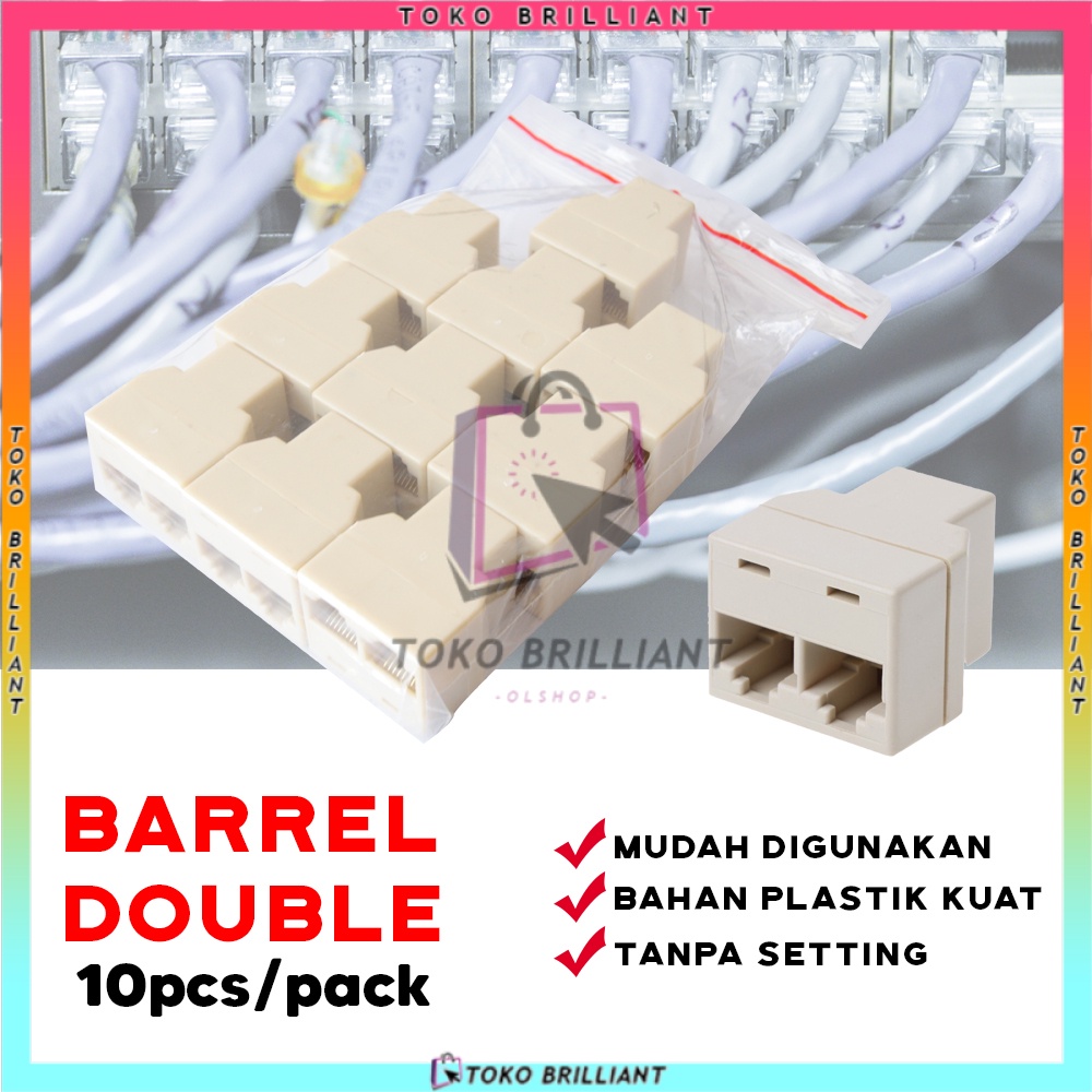 Barel RJ 45 SINGLE /DOUBLE CABANG - barel 10PCS UTP RJ45 Single/Double LAN Konektor Import