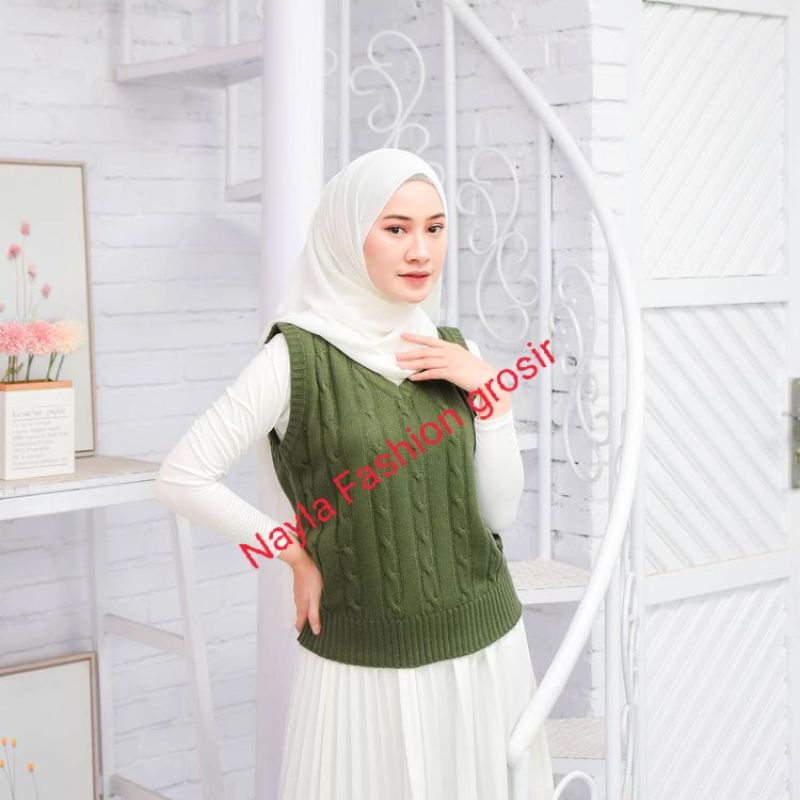 CABLE LING VEST RAJUT/ROMPI VEST RAJUT WANITA TERBARU/OUTWEAR WANITA KEKINIAN/FASHION WANITA/JAKET RAJUT PREMIUM/BAGUS/BERKUALITAS