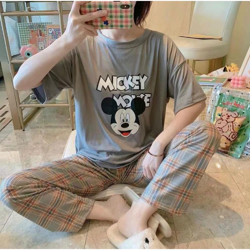 MDLV ~ MDLV BAJU TIDUR SET MICKEY MOUSE GREY CP BAJU TIDUR IMPORT CEWEK BEST SELLER PIYAMA DEWASA FASHION IMPORT