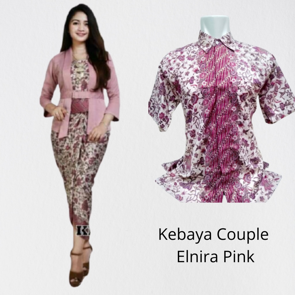 SETELAN KEBAYA COUPLE / BATIK COUPLE MODEL ELNIRA / COMBI DAN KEMEJA (TANJUNG PINK)