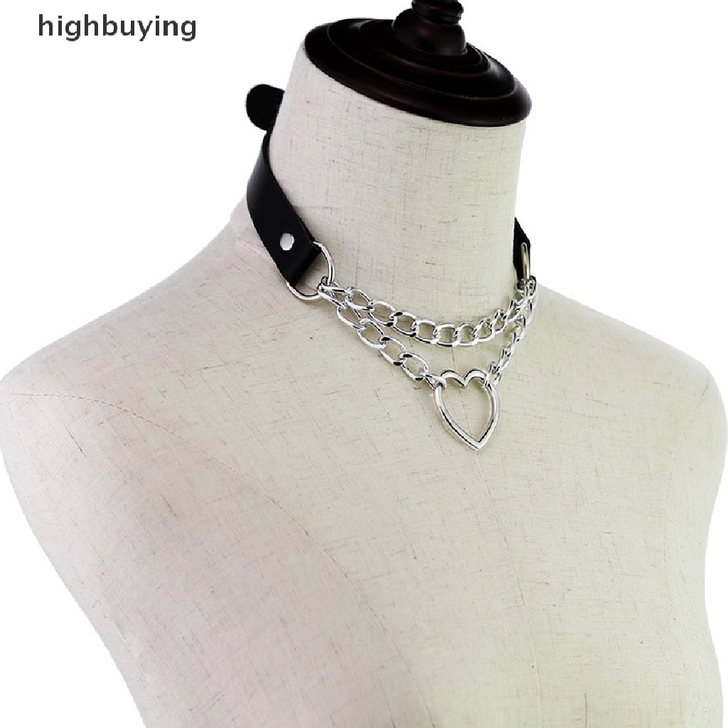 Hbid Kalung Choker Bahan Kulit Dengan Liontin Hati Gaya Gothic Punk Untuk Wanita