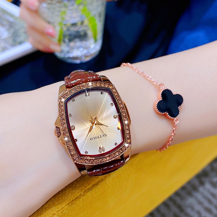 SANGCAKRA COD - Jam Tangan Wanita Korean Style Simple Casual Import Diamond Mewah Elegan Jam Tangan Jhui Analog Wanita Strap PU Leather Dial Kotak Gaya Casual Import - JW44