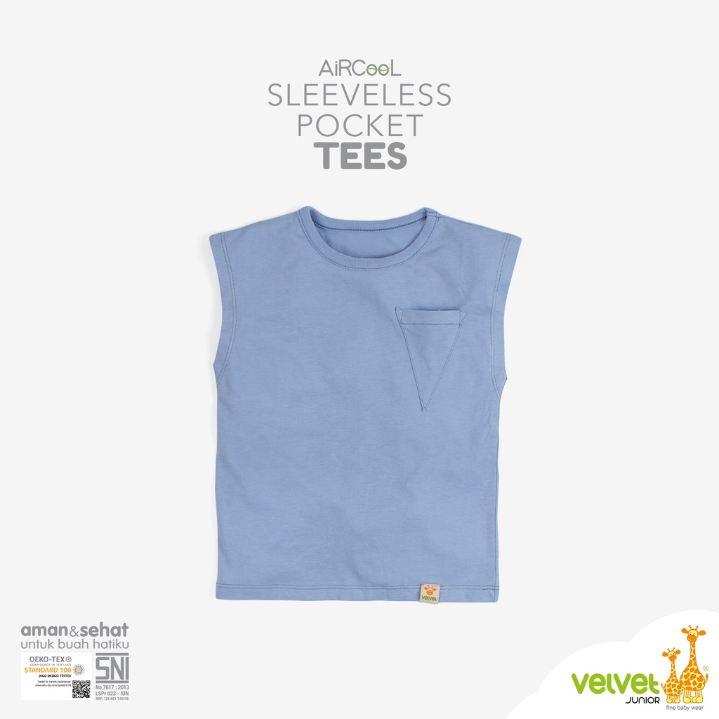 Velvet Junior Kaos Anak Laki-Laki - Sleeveless Pocket Tees - Clear Sky / Biru