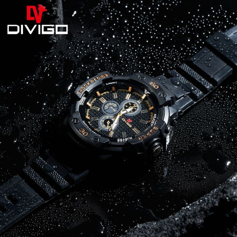 (Cod)Jam Tangan Pria Divigo S Shock Anti Air/Water Resist Strap Rubber/Karet(Dikirim Jakarta)