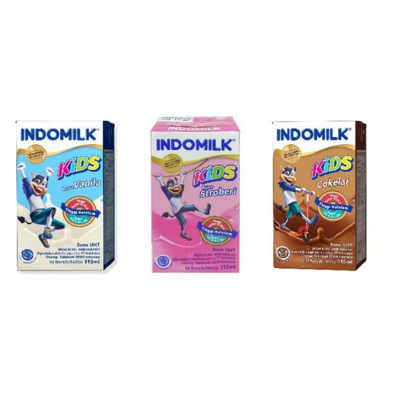 

susu kotak indomilk kids 3 rasa coklat, strawberry,vanila 115ml