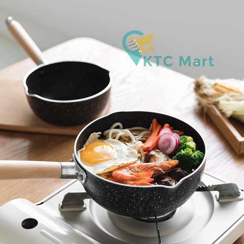 KTCmart - Pan Soup Marble Anti lengket + Tutup Kaca Premium/ Panci Susu Serbaguna/ Panci masak