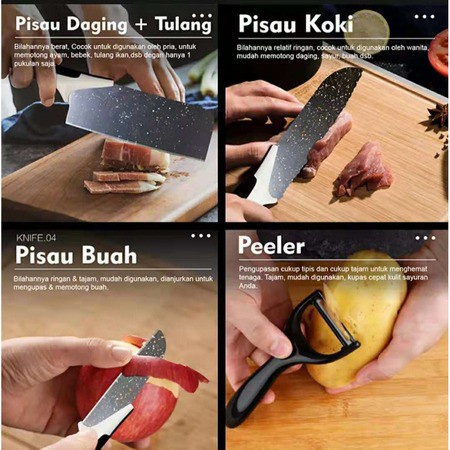 Set Pisau Dapur isi 5Pcs Hitam / Pisau Set 5 Pcs J13