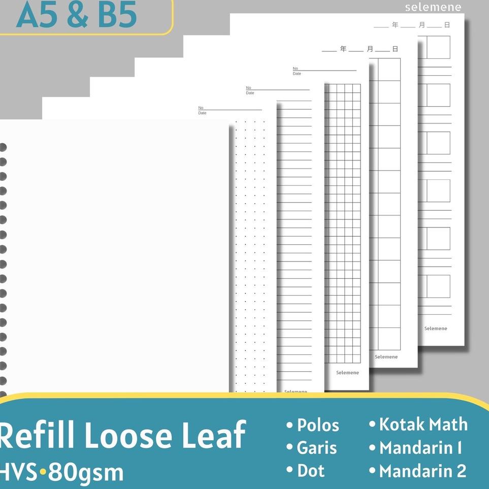 Promo besar... Isi Loose Leaf A5 B5 HVS - Refill Binder Dotted Grid Plain Ruled Mandarin 100 lembar