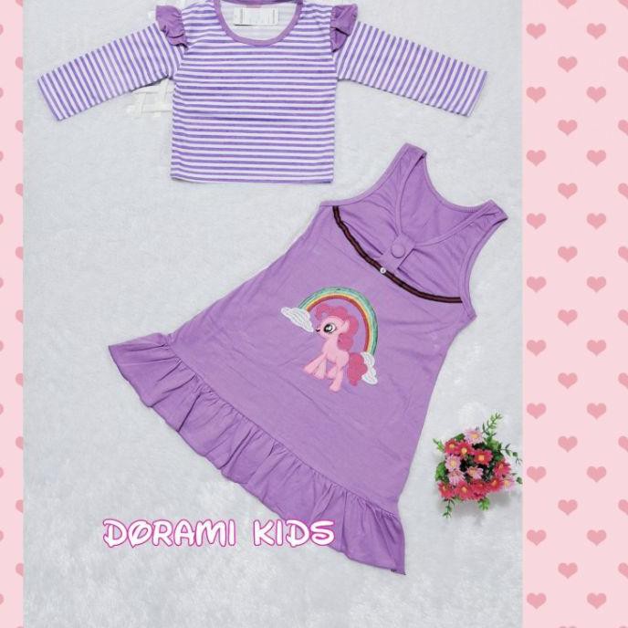 ♠ Dress overall gamis anak usia 1-8 tahun bordir Kuda Pony Unicorn / Pakaian anak perempuan lebaran