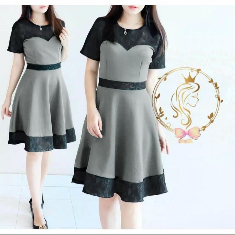 DRESS ANGELA FASHION PAKAIAN WANITA GAUN BAHAN BALOTELLI CTHM