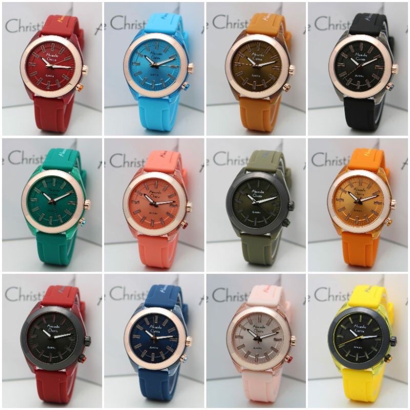 JAM TANGAN WANITA ALEXANDRE CHRISTIE AC 2928 RUBBER + LED BUTTON ORIGINAL GARANSI RESMI 1TAHUN