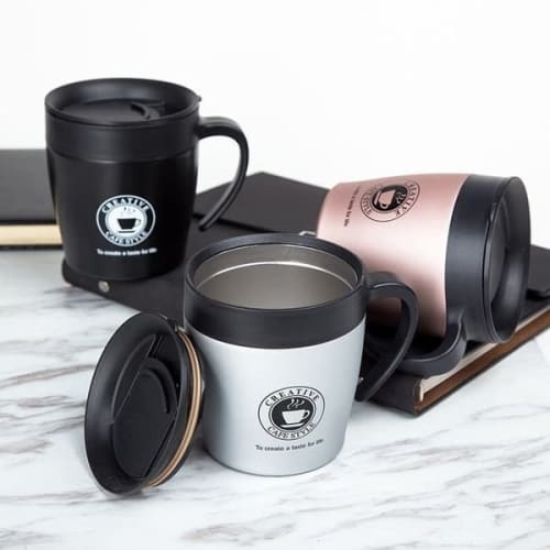 CANGKIR MUG KOPI STAINLESS + SENDOK STAINLESS TRAVEL