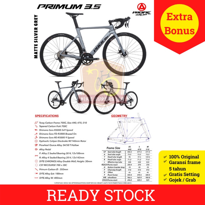Sepeda Balap Road Bike Pacific Primum 3.5 Shimano Sora 2 x 9 Speed