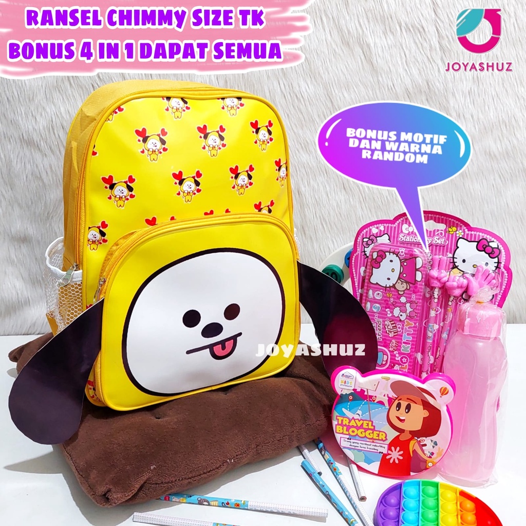 Tas Anak Perempuan Chimy Berbonus - Ransel Chimmy Anak TK - Tas Sekolah Anak TK  Karakter - Tas Anak Perempuan TK Gratis Botol Dan Misting - Tas Sekolah Anak Perempuan Karakter Lucu - Joyashuz