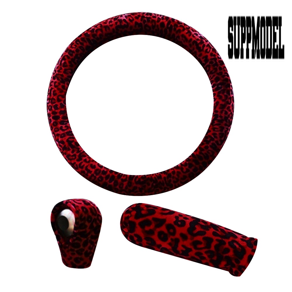 3pcs / Set Cover Stir / Rem Tangan / Persneling Mobil Motif Print Leopard 38cm Untuk Musim Dingin