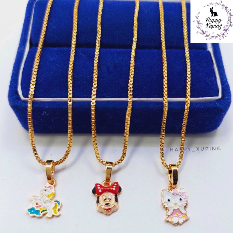 SET KALUNG ANAK TITANIUM - MODEL MIRIP EMAS - LAIS EMAS - MODEL KALUNG ITALI SANTA + LIONTIN CAT - F