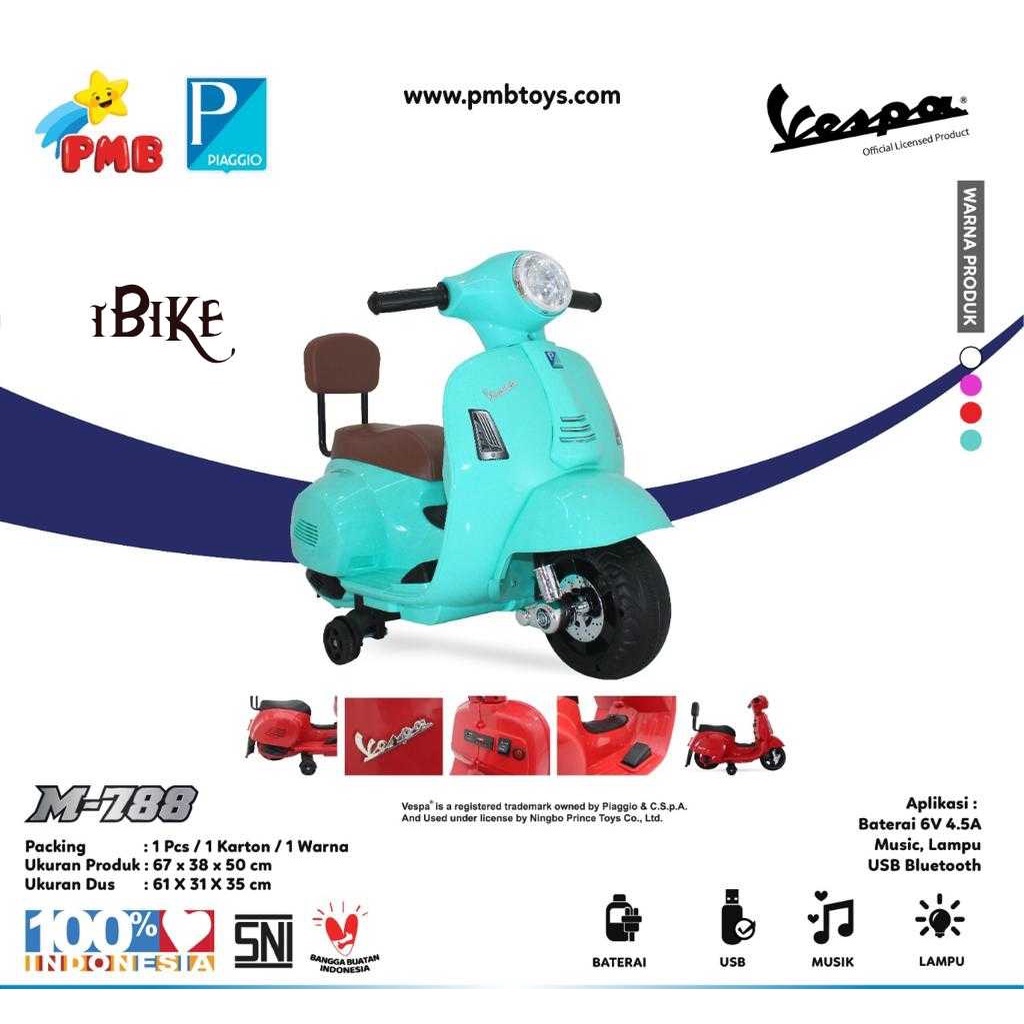 motor aki mainan anak Vespa Scooter Vintage Classic PMB M788, Motor anak murah , mainan anak motoran