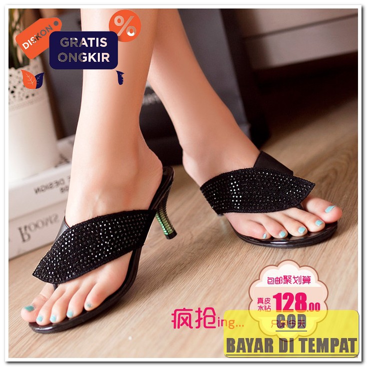 Pantopel Hils Wanita Mutiara Pump Tahu Wisuda Kuliah H Py Sa Qd85 BX910 Heels Daun Matras - Hitam, 3