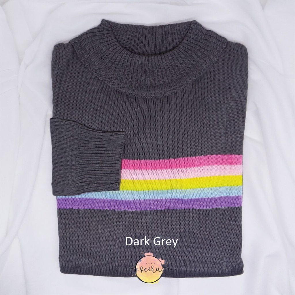 [BISA COD] Sweater Rajut Halus Turtleneck Rainbow / Atasan Wanita Rajut