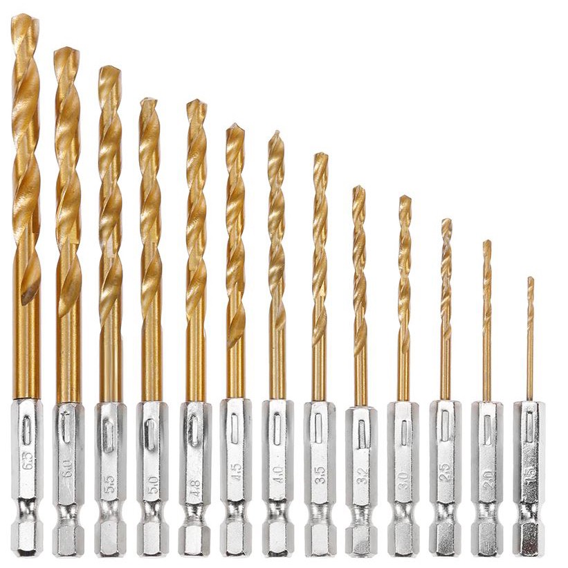 Mata Bor Power Drill Steel Titanium Hex Shank 13 PCS - Gold  JN