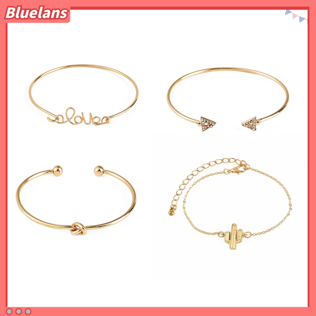 4pcs / Set Gelang Rantai Tangan Model Terbuka Dapat Disesuaikan Untuk Pesta