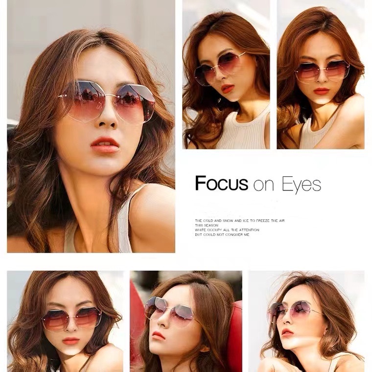 Kacamata Polygon Hitam Wanita Fashion Gaya Frameless Sunglasses For Women