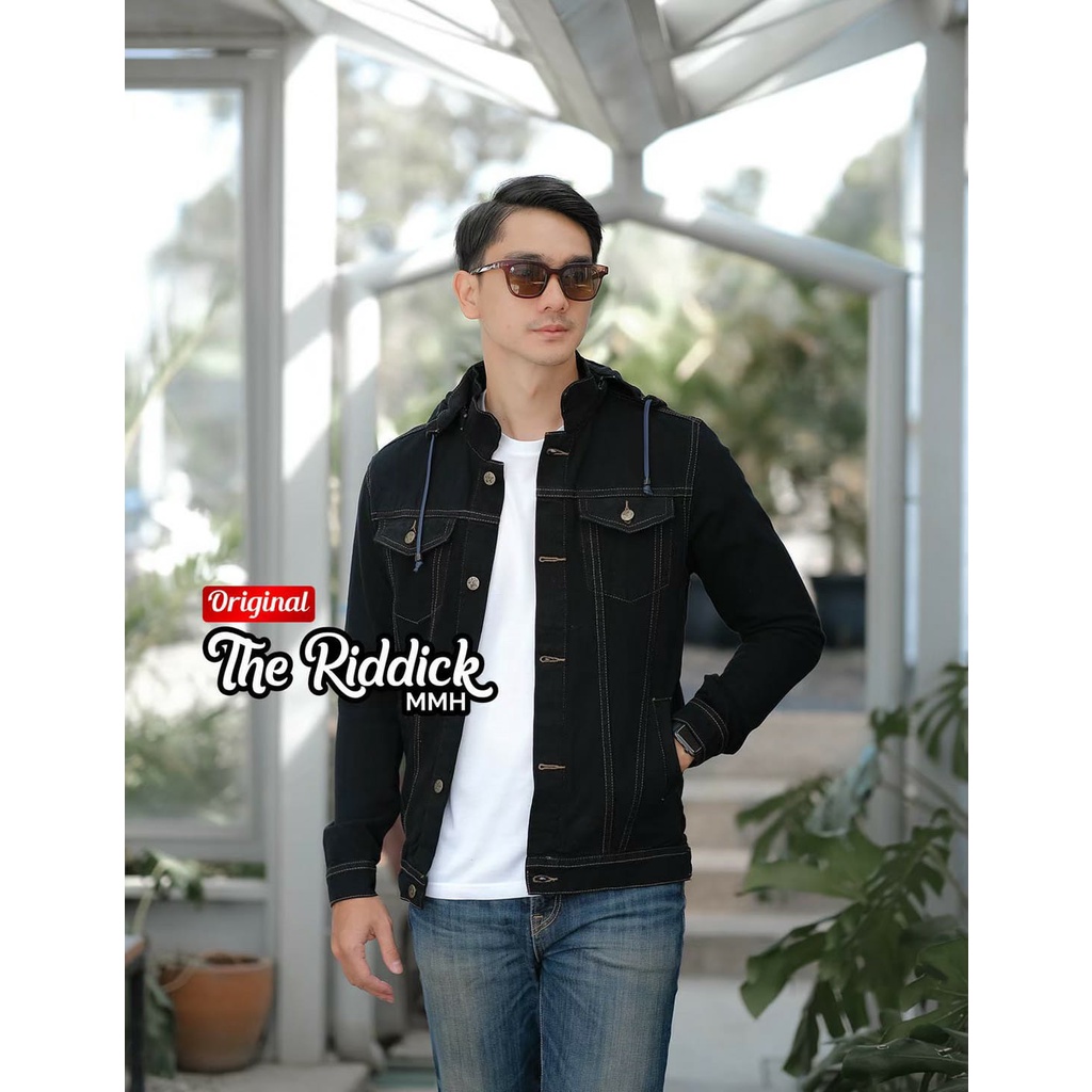 JAKET JEANS HOODIE PRIA THE RIDDICK HITAM FREE GELANG SMOOTH THINK