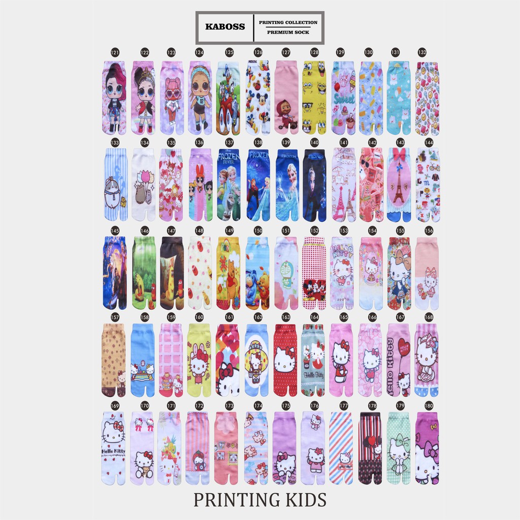 Kaboss Kaos Kaki Jempol Anak Printing Karakter Larva, Winnie The Pooh, Hello Kitty Nylon Premium 9