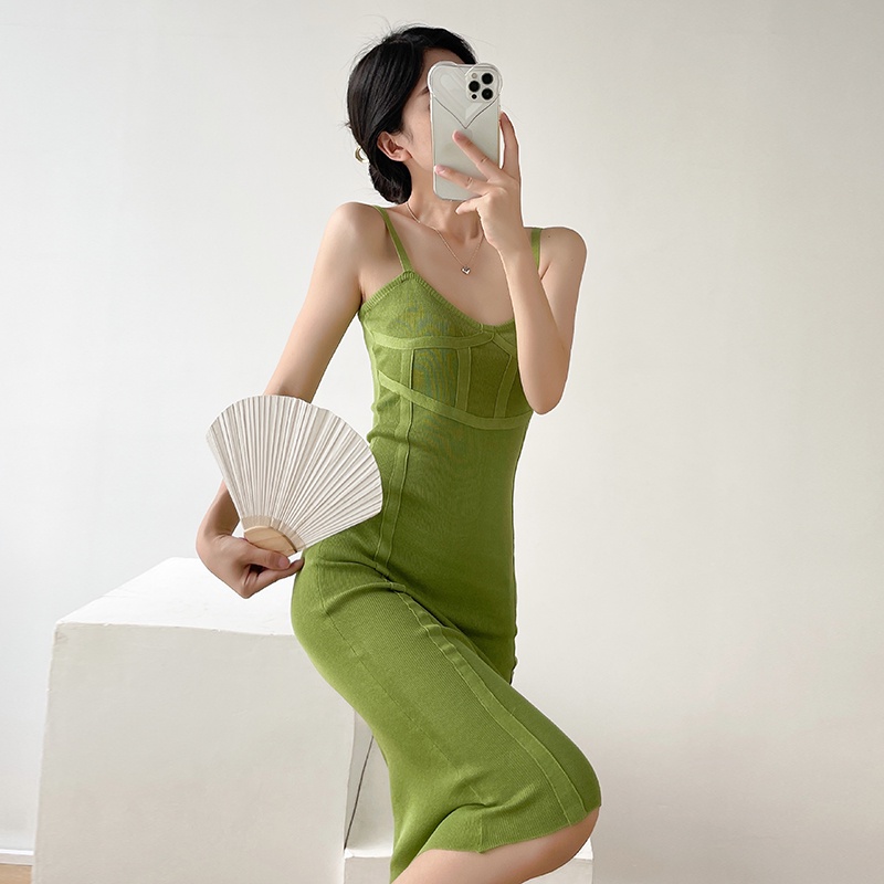 【Elegant】Korean Solid Color Sleevless Bodycon Mini Dress 7487