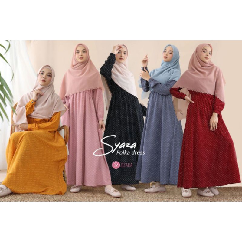 Syaza Polka Dress Zizara / Dress Polkadot bahan wollpeach